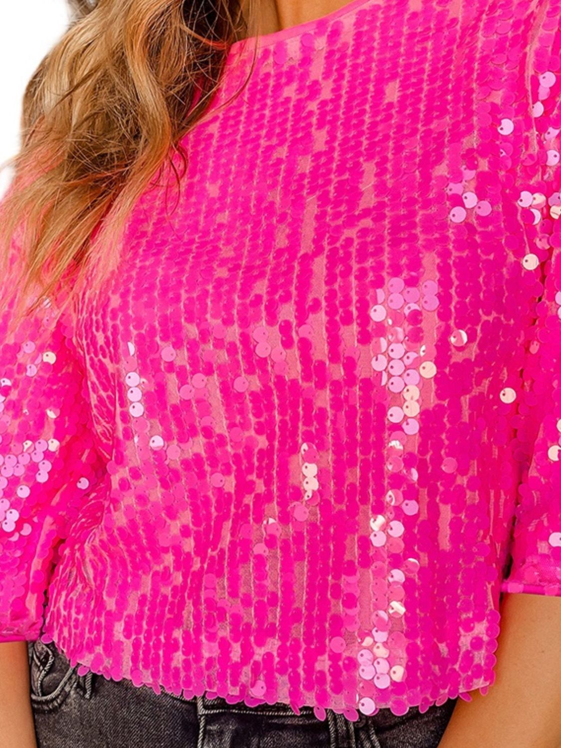 Sequin Round Neck Half Sleeve Blouse