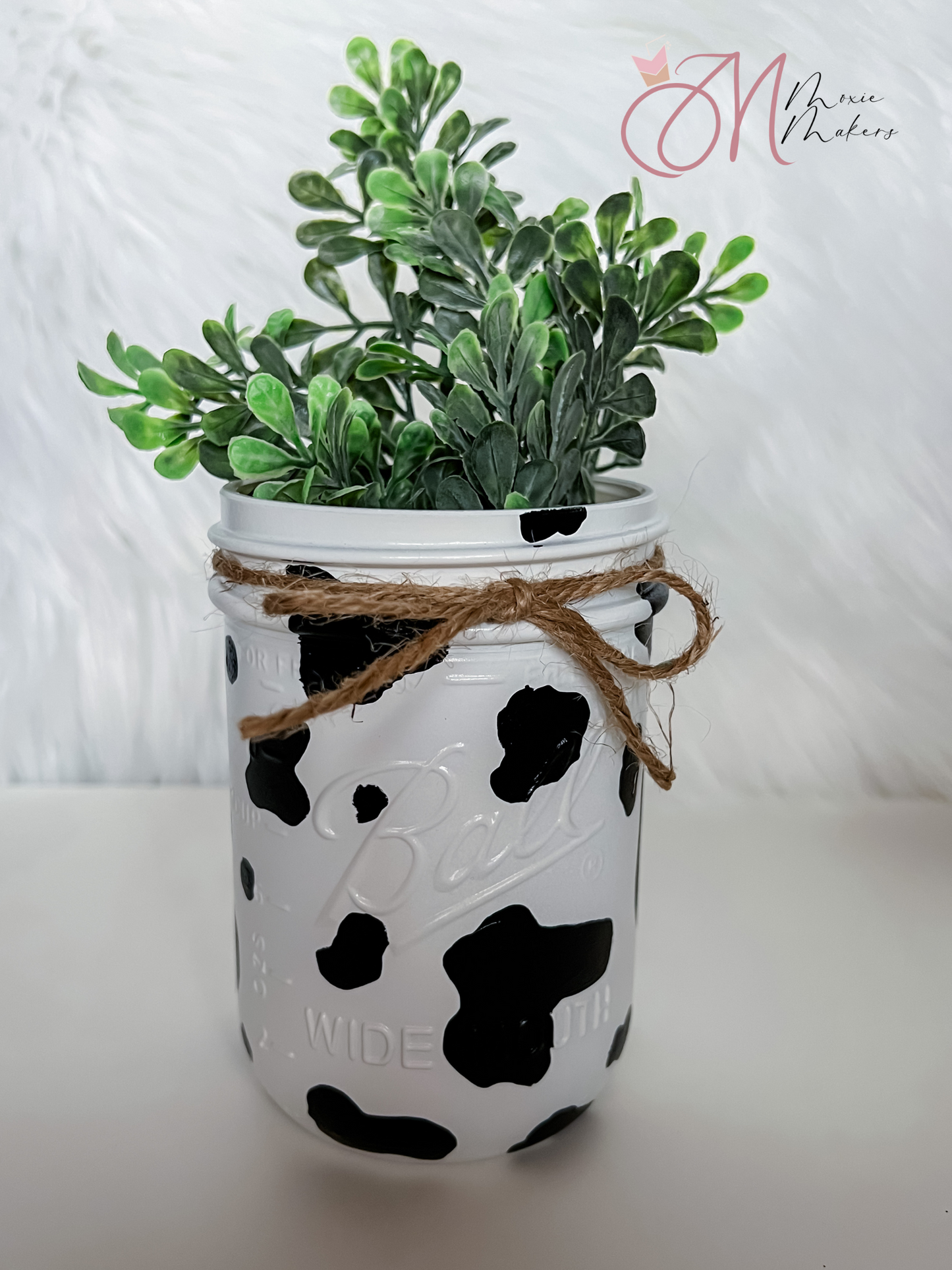 Hand Painted Cow Print Ball Mason Jar