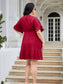 Plus Size Ruched Surplice Flounce Sleeve Mini Dress