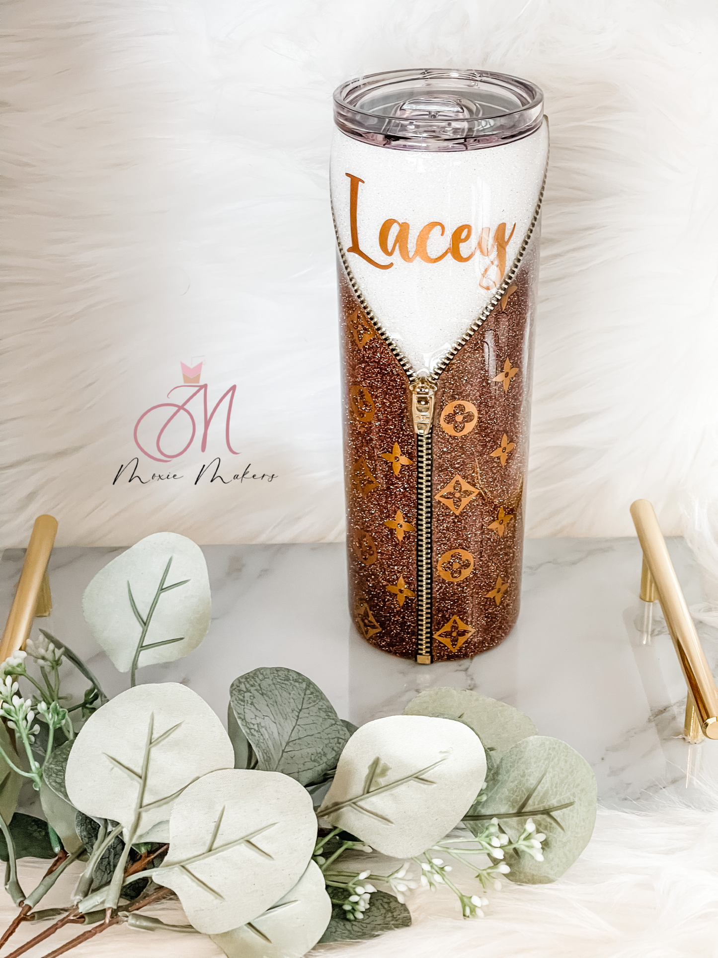 Louis Vuitton inspired glitter tumbler  Glitter tumbler cups, Yeti cup  designs, Custom tumbler cups