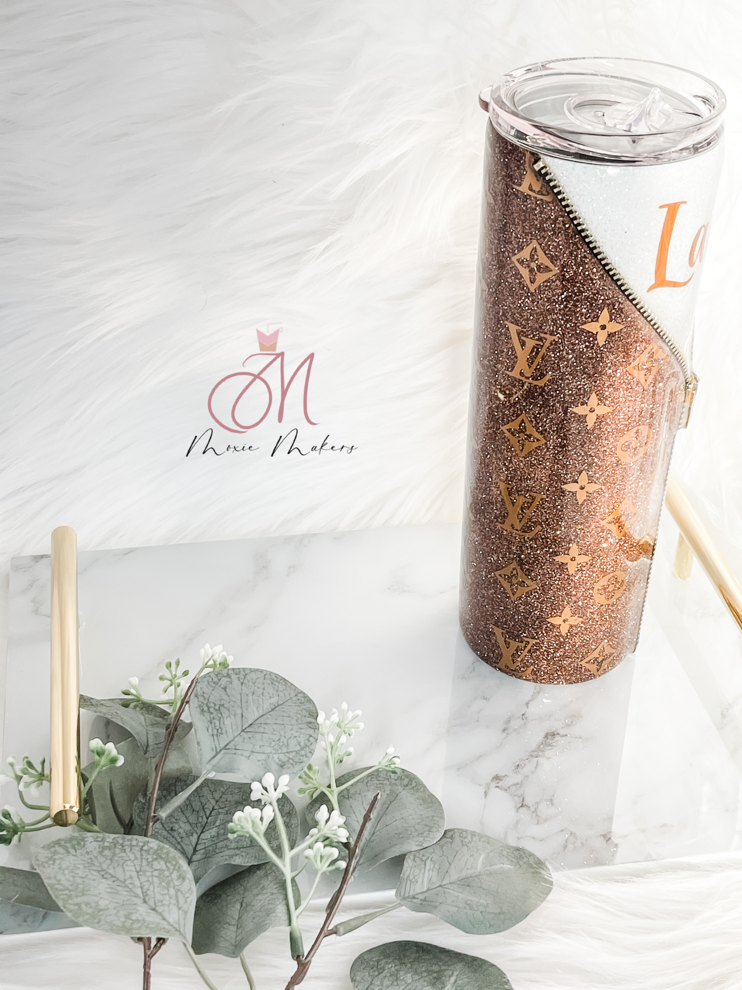 Designer Inspired Zipper Glitter Tumbler – Moxie Makers Co.