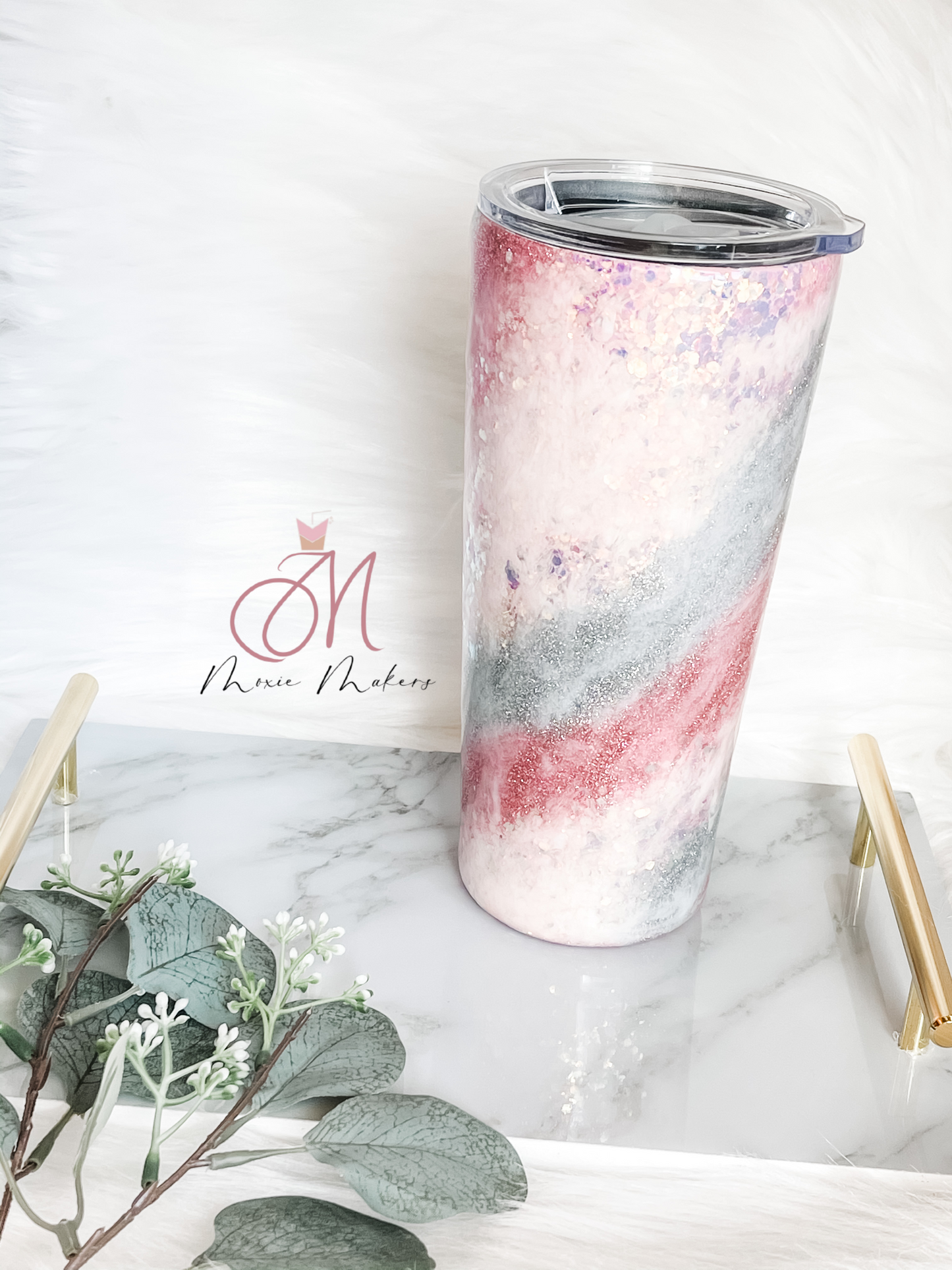 Pink & Opal Milky Way Custom Glitter Tumbler